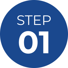 Blue circle with step 01 text
